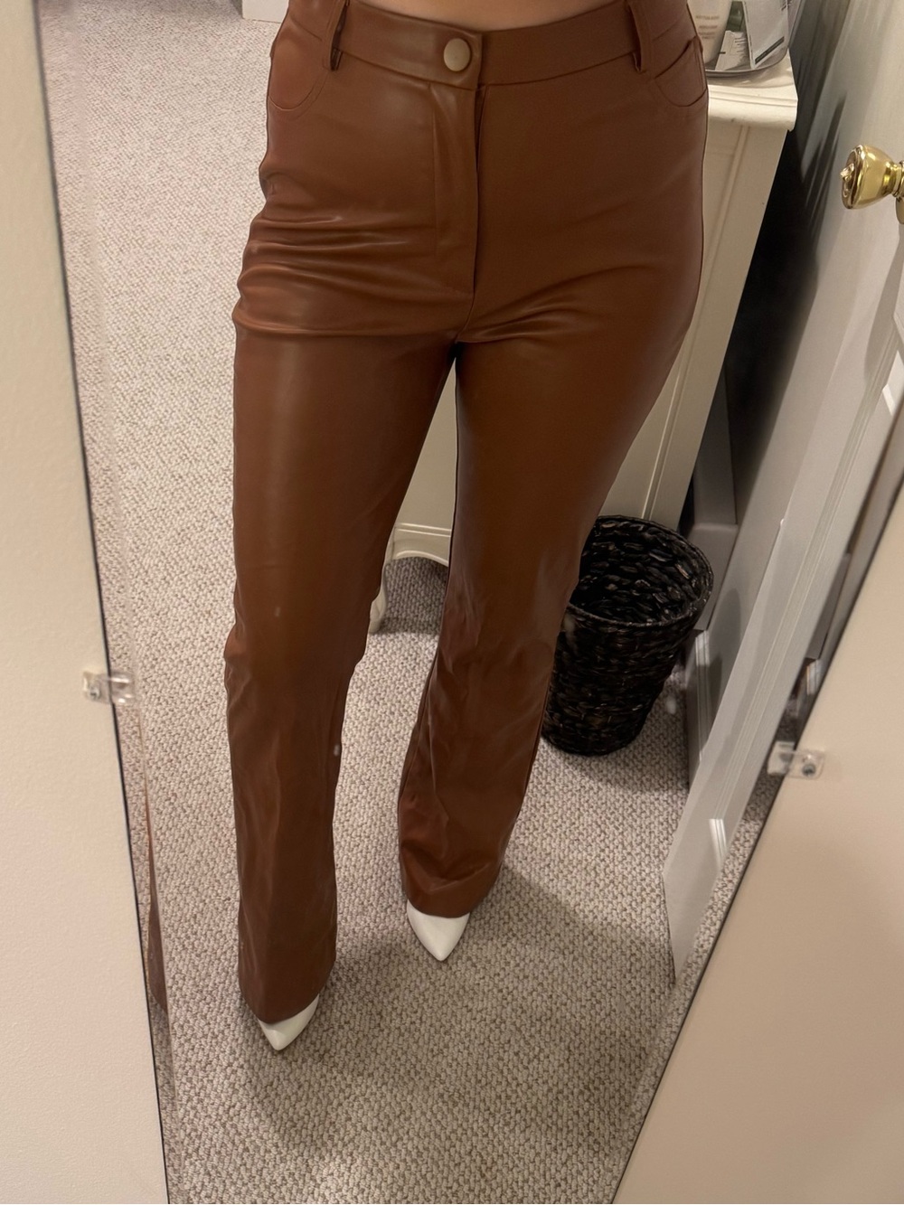 Kittenish Cognac Faux Leather Pants